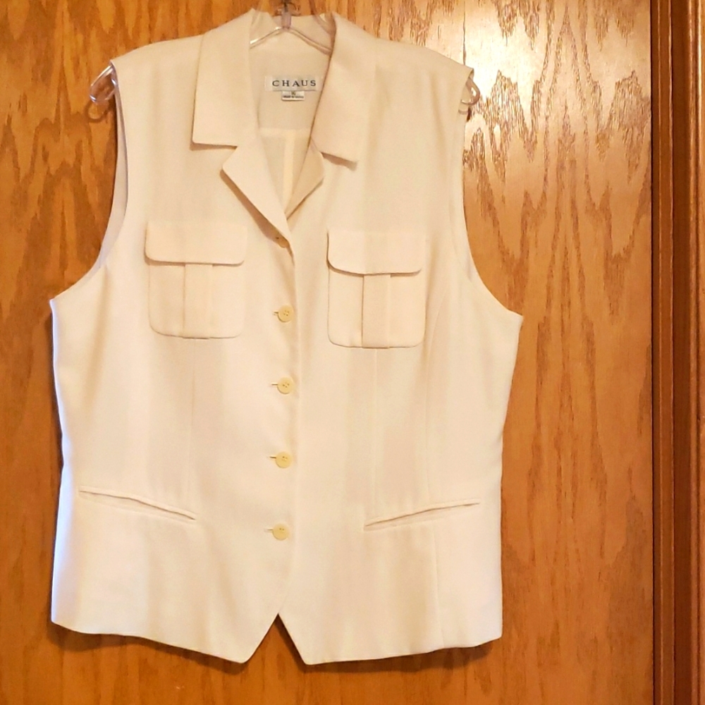 Vintage Chaus Crepe Ivory Vest Size 16